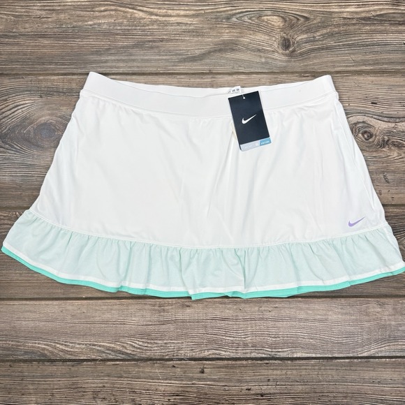 Nike Pants - Nike Women's Court Dri-FIT 14 Inch Tennis Skort White‎ Green Ruffle LARGE NEW